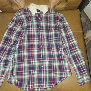 Polo Multicolored Button Down White Collar Mens Sz Med Plaid RARE $20obo
